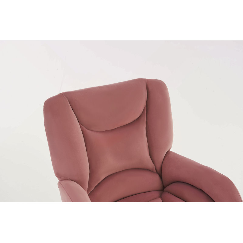 Chaise de bureau pivotante en tissu Schlueter avec base en métal doré et roues universelles, Velours rose