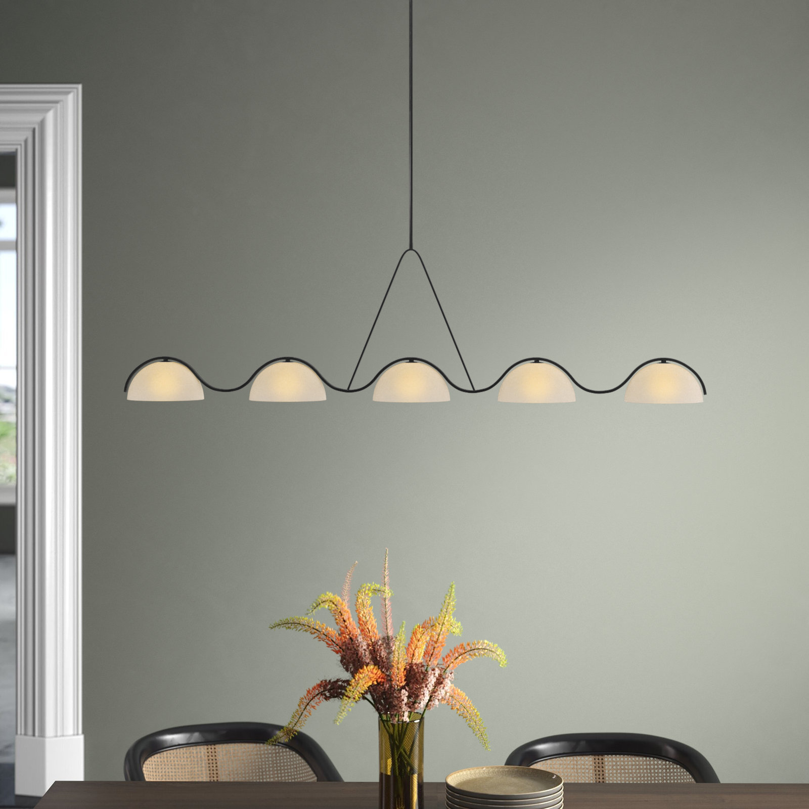 River 5 Light Glass Steel Dimmable Pendant