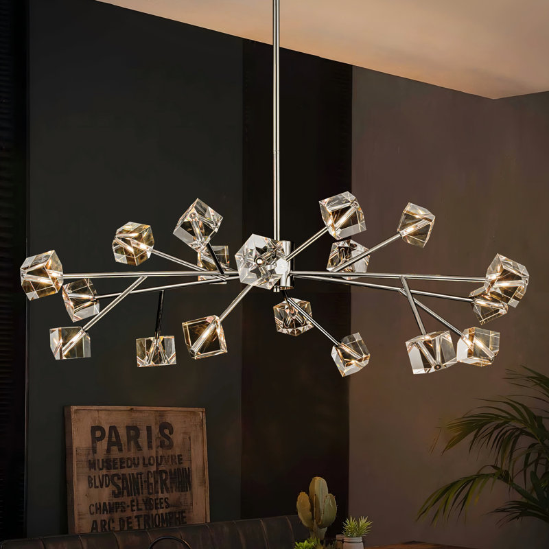 Lustre en cristal 18 lumières Burness, Chrome poli