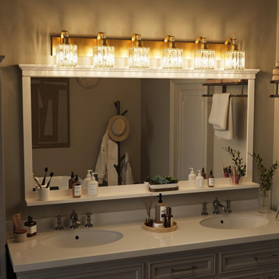 Luminaires de salle de bain modernes en cristal pour salle de bain avec miroir, 6 lumières murales modernes en cristal avec abat-jour carré