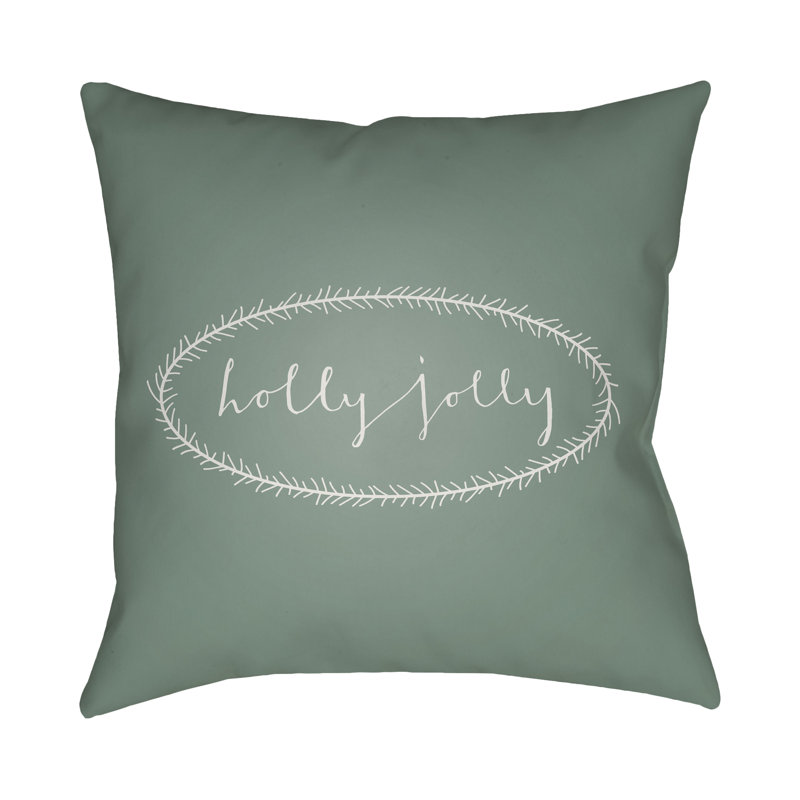 Holly Jolly Indoor/Outdoor Throw Pillow, 20" H x 20" W x 4" D, Green / White