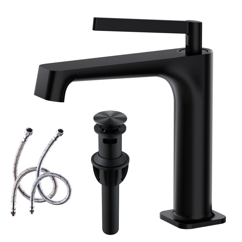 Robinet pour salle de bain à poignée simple avec drain moderne, Noir mat