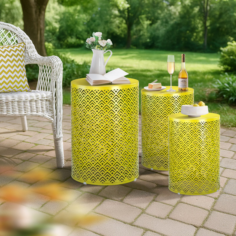 Outdoor Round Metal Stackable Side Table(Set Of 3), Yellow
