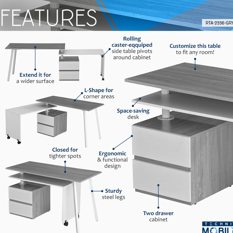 Grey and White Corner Computer Desk with Drawer and Keyboard Tray