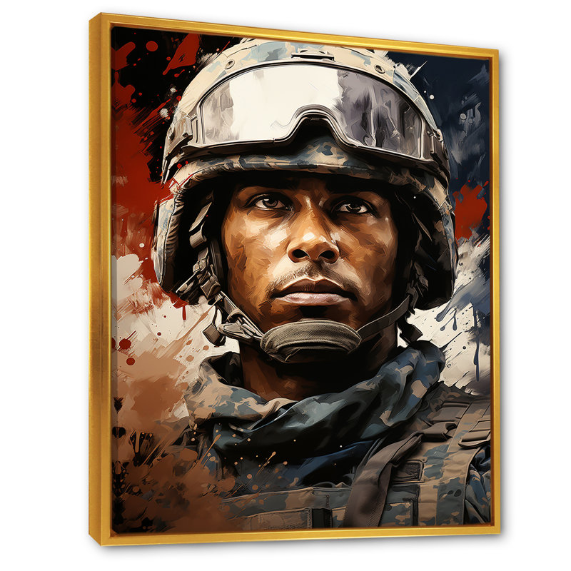 Fierté militaire patriotique sur toile, Cadre flottant doré, H 20 po x l 12 po