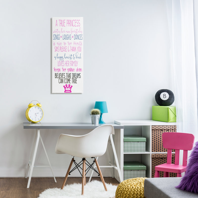 "Inspiring True Princess Rules", art mural sur toile, design par Kim Allen, H 40 po x l 17 po