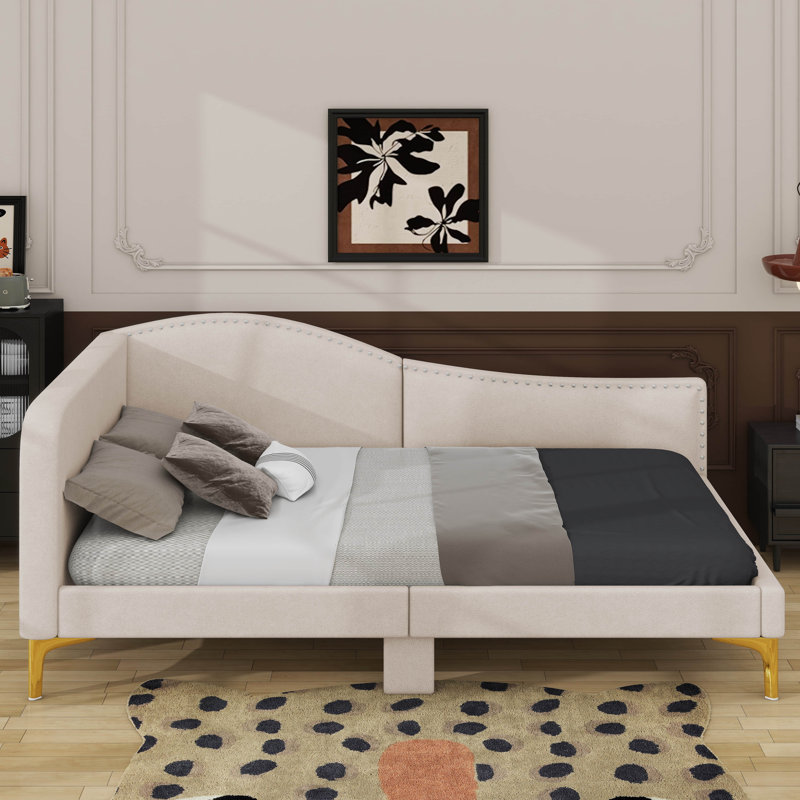 Lit de jour avec tête de lit et accoudoirs Tatro, Lit simple, Beige