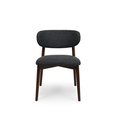 Modern Curved Boucle Dining Chair with Oak Back and Legs