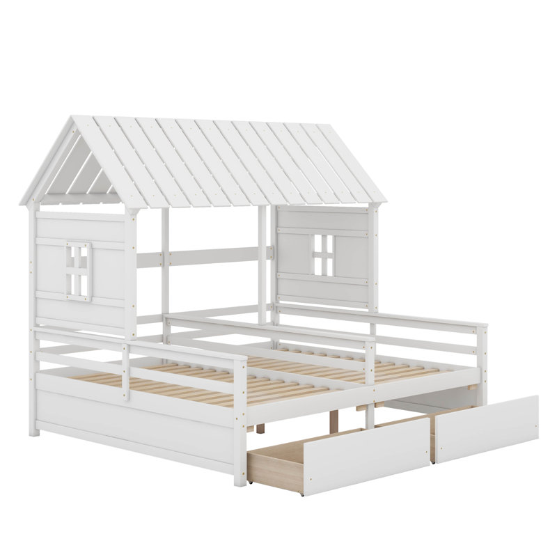 Lits plateforme simple avec deux tiroirs, Blanc