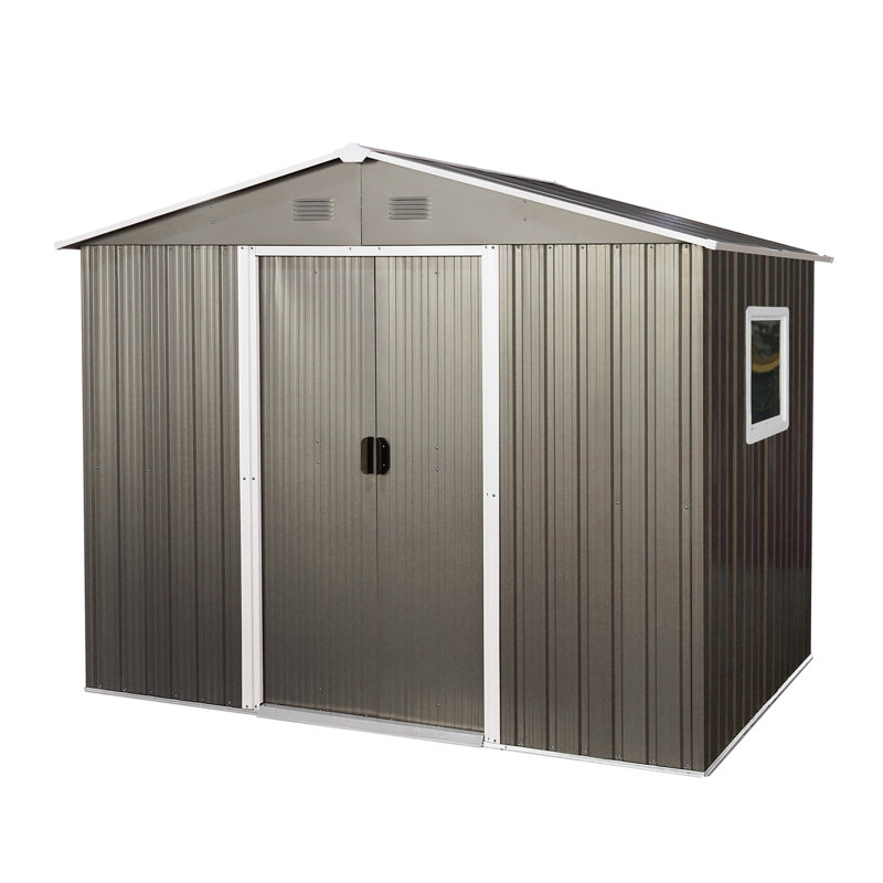 Outdoor 8Ft X 6Ft Metal Shed - Black, Galvanized Iron Frame For Durability, Punched Vents, Sliding Door With Padlock, Easy Assembly Kit In Structure, Ventilated Simple Project
