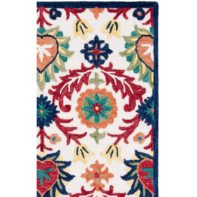 Blossom Hand Tufted Wool/Cotton Oriental Rug in Orange/Ivory/Green, Rectangle 4' x 6'