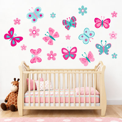 Décalcomanie murale papillon et fleur