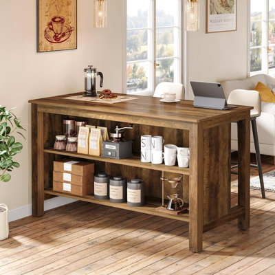59-Inch Home Bar Table Unit, 3-Tier Counter Height Pub Table with Storage Shelves