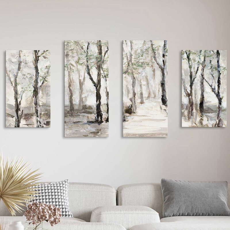 «Stroll Through the Woods» par Lanie Loreth, peinture sur toile tendue 4 pièces, H 38 po x l 72 po x P 1,5 po