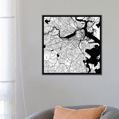 «Boston Urban Roadway Map (White)» par UrbanMap - Reproduction numérique sur toile tendue avec châssis