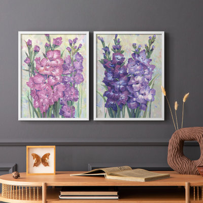 «Gladiolas Blooming I», reproduction encadrée de qualité supérieure - prête à être accrochée - aucun clou requis - aucun clou requis