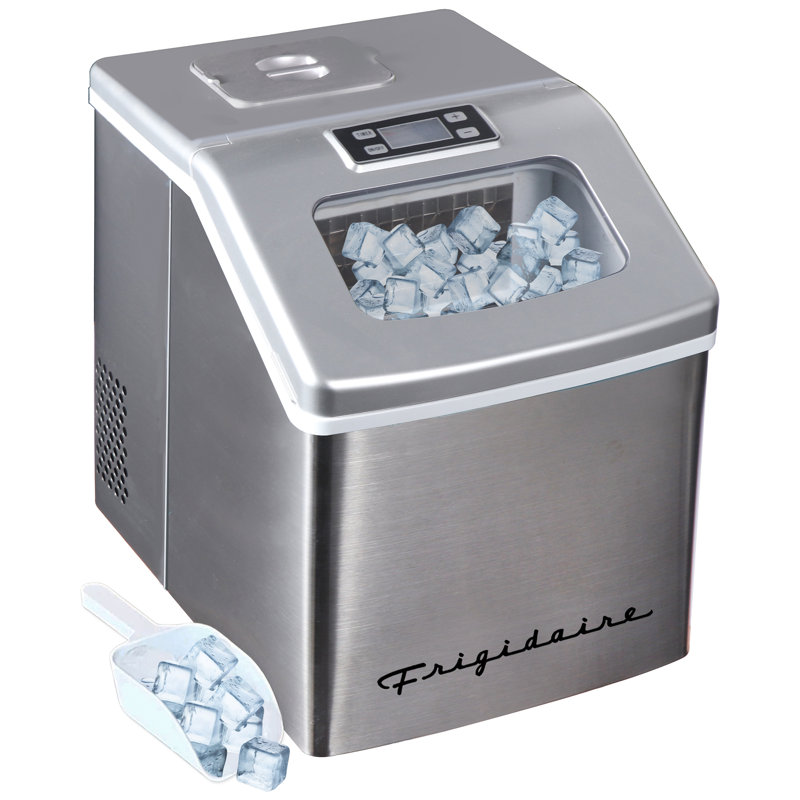 Frigidaire Countertop Stainless Steel Ice Maker with Transparent Window, Clear Ice Cube Maker, 40 lbs., Stainless
