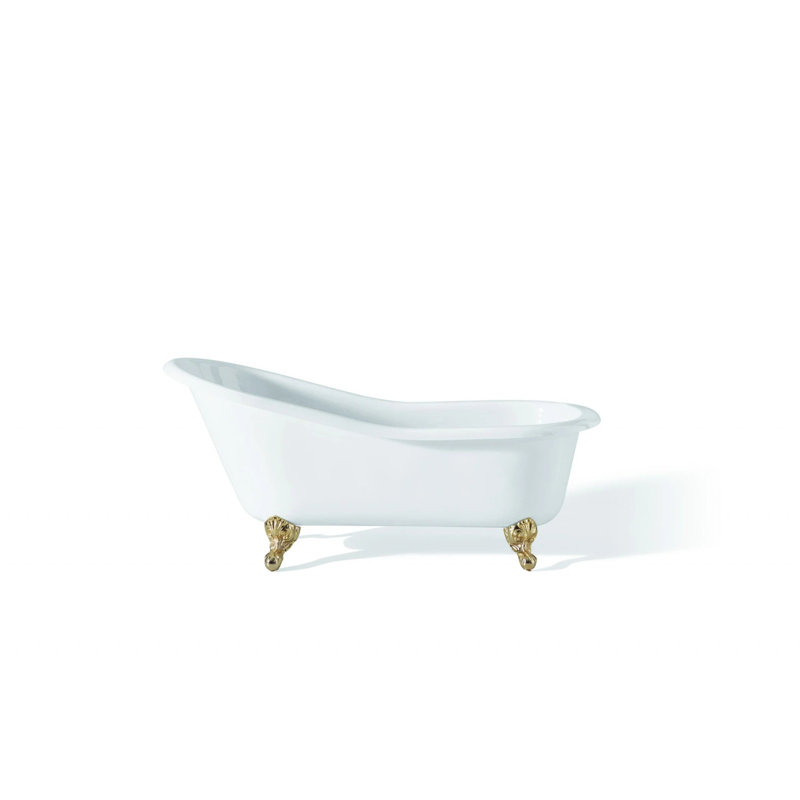 54'' L Soaking Bathtub, White Interior with White Exterior, Polished Brass