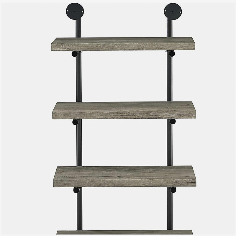 Black grey driftwood metal 24-inch wall shelf, Black/Gray, (4 Shelves) 46" H x 23.68" W x 11.68" D