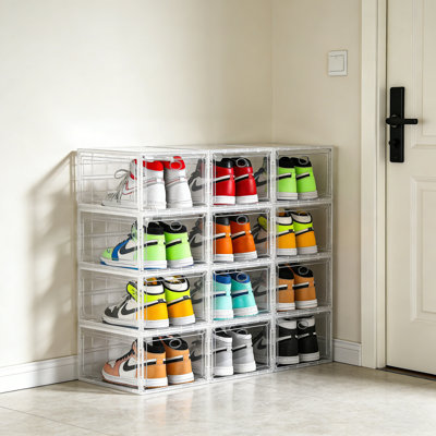 12-Pack Clear Stackable Shoe Boxes With Transparent Doors