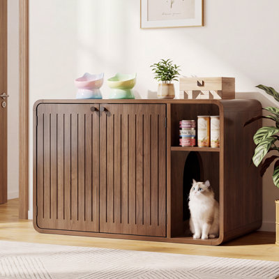 Enceinte de bac à litière brune pour chat, grande entrée cachée dans la salle de bain pour chat, décor de chambre à coucher