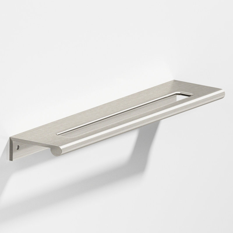 Poignée de bord avec rebord arrondi et découpe centrale, Nickel satiné, 4"