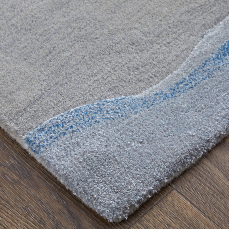 Kawai Hand Knotted Wool/Viscose Abstract Area Rug in Blue, Rectangle 2' x 3'