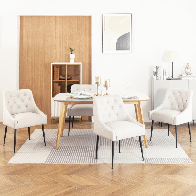 Dining Chairs (Set of 4) Mid Century Modern Kitchen Chair Comfortable Upholstered Faux Leather Dinner Chairs for Kitchen Dining Room