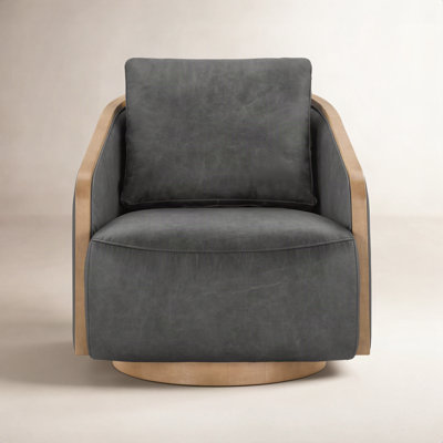 Nieve Genuine Leather Swivel Barrel Chair