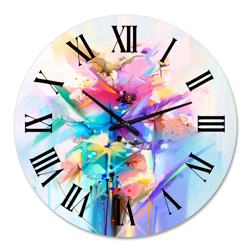 Fleurs de printemps abstraites colorées - horloge murale moderne, Moyen