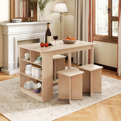 5 Pcs Dining Table Set With Storage Shelf Rectangular Kitchen Table With 4 Stools by Winston Porter