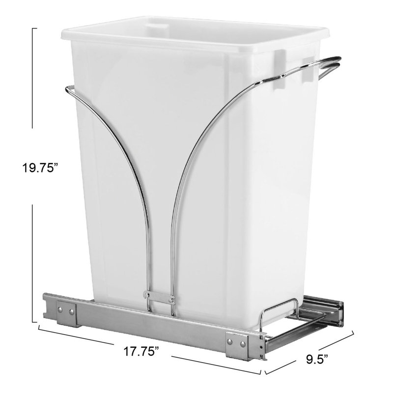White Plastic Pull-Out Trash Can with Chrome Base