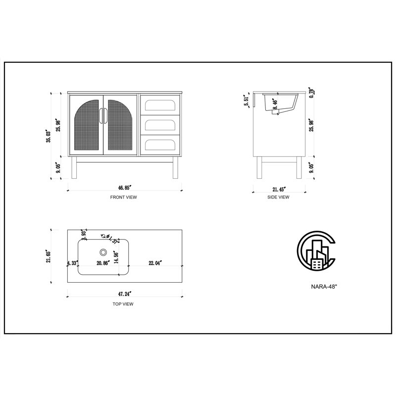 Nara 47" W Single Vanity, Pecan Oak