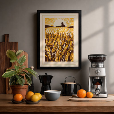Wheat Field at Sunrise Rustic - Framed Print