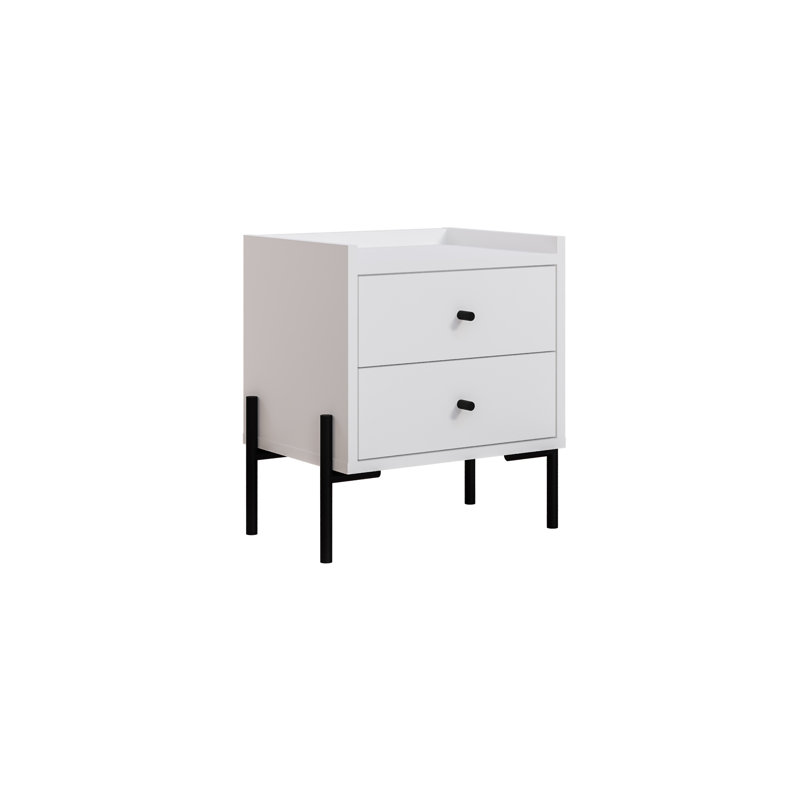 Bukuroshe 48.6cm W Solid + Manufactured Wood Bedside Table, White