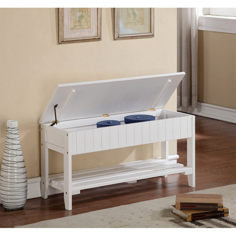 Solid Wood Shoe Bench With Storage, White