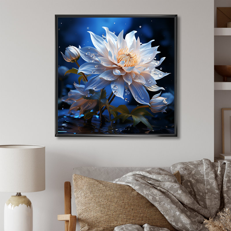 Harmonie de bleuet cristal sur toile, H 16 po x l 16 po x P 1 po, Cadre flottant noir