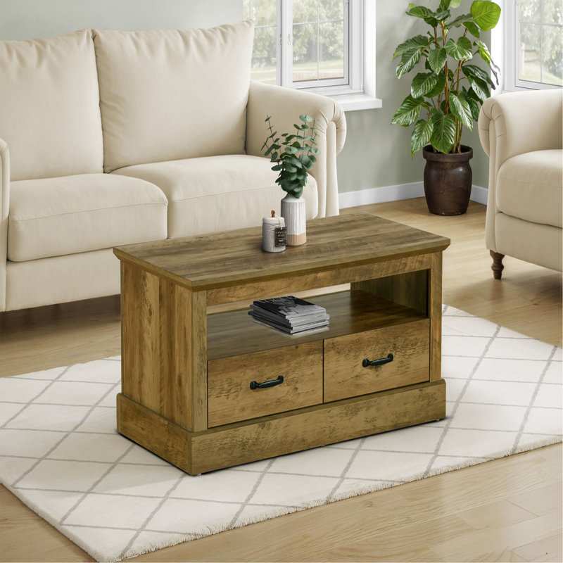Table basse, L 42 po, cocktail, rectangulaire, tiroirs de rangement, salon, accent, stratifié chêne brun foncé, transitionnel