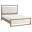 Grand lit moderne tapissier brun avec éclairage à DEL et coin lecture brun avec revêtement texturé et éclairage, bois