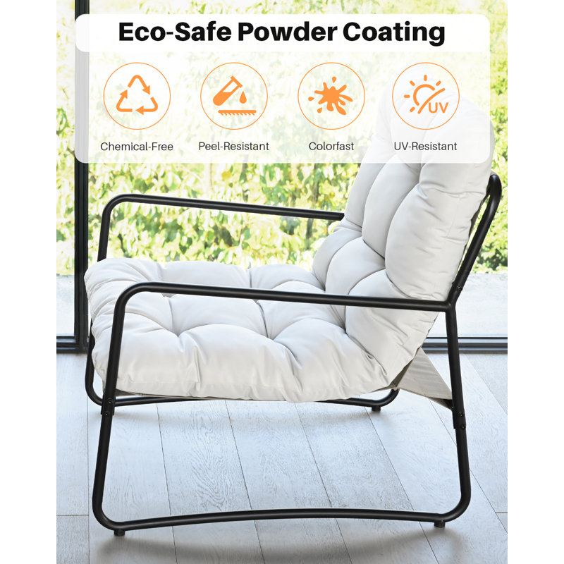 Patio Accent Chair, Modern Metal Outdoor Lounge Chair, Comfy Outdoor Accent Chair with Padded Seat, All Weather Outdoor Patio Chair for Living Room, Apartment, Bedroom, Poolside, Off-White