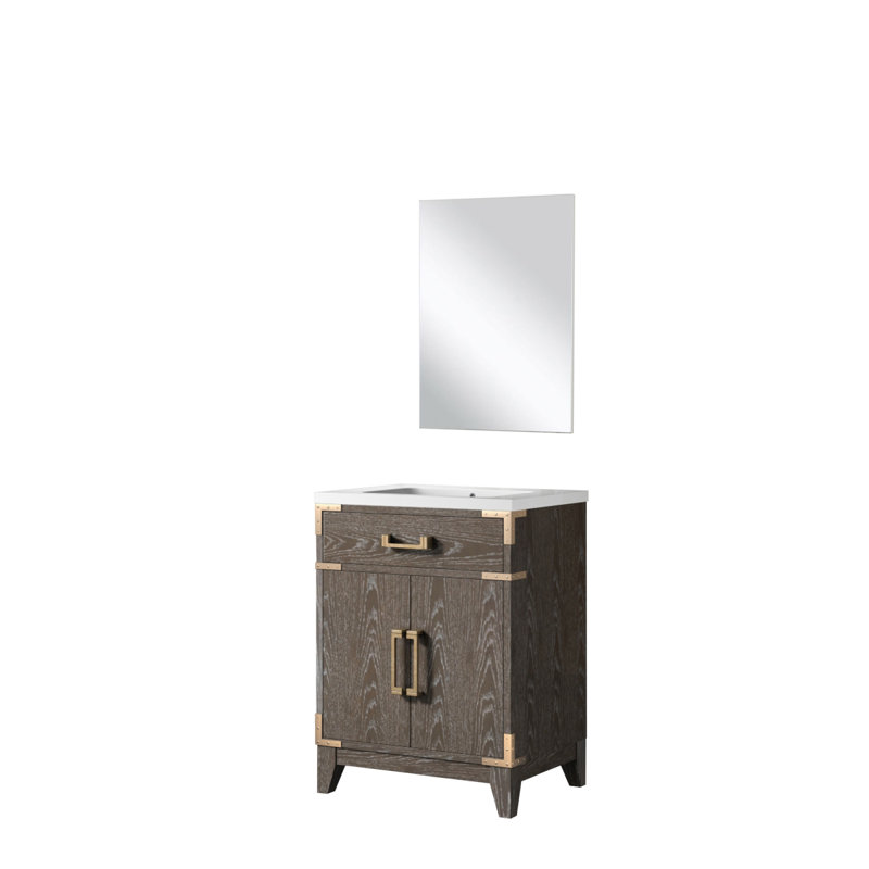 Meuble-lavabo simple en chêne brun l 24 po x P 18 po, comptoir en acrylique et miroir 18 po