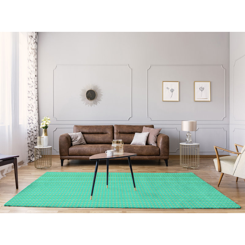 Tapis de couleur verte losanges ligné, Rectangle 9 pi x 12 pi