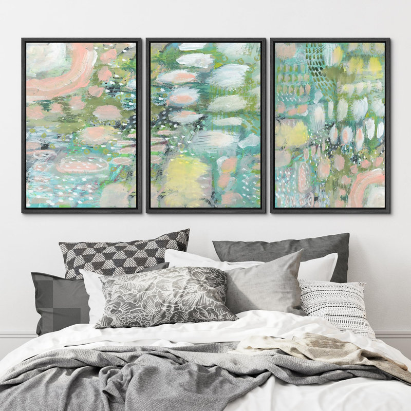 «Vibrant Textured Abstract Multicolore», 3 pièces, Noir, H 36 po x l 24 po
