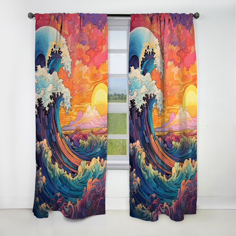 Bennet - Japan Art Abstract Blackout Curtain - 1 Panels, 52" W x 90" L