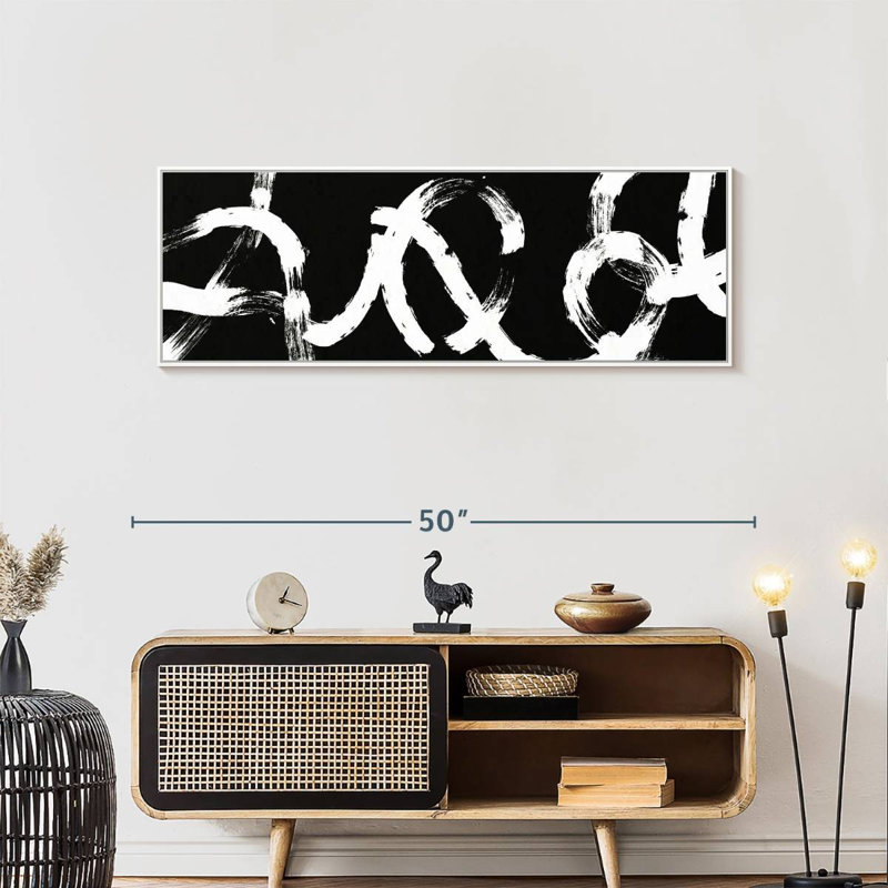 Coups abstraits BW, 46" X 16", Floating Frame White