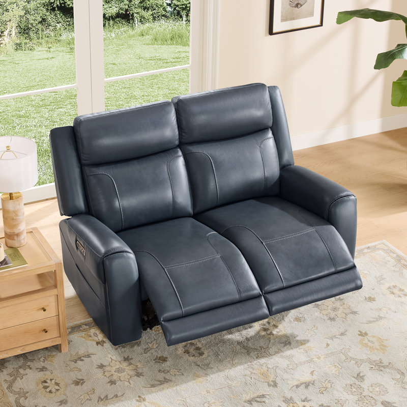 Winslow Top Grain Leather Power Reclining Sofa, Navy