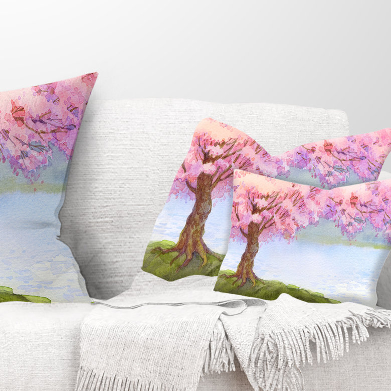 Arbre rose en fleurs - Lake, Rectangulaire, 12 po x 20 po