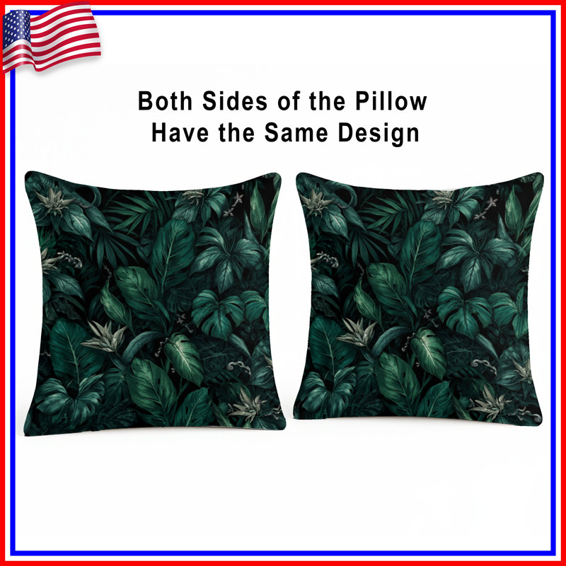 Tropical Greenery Leaves Double Sided Throw Pillows, 14 x 14 inches