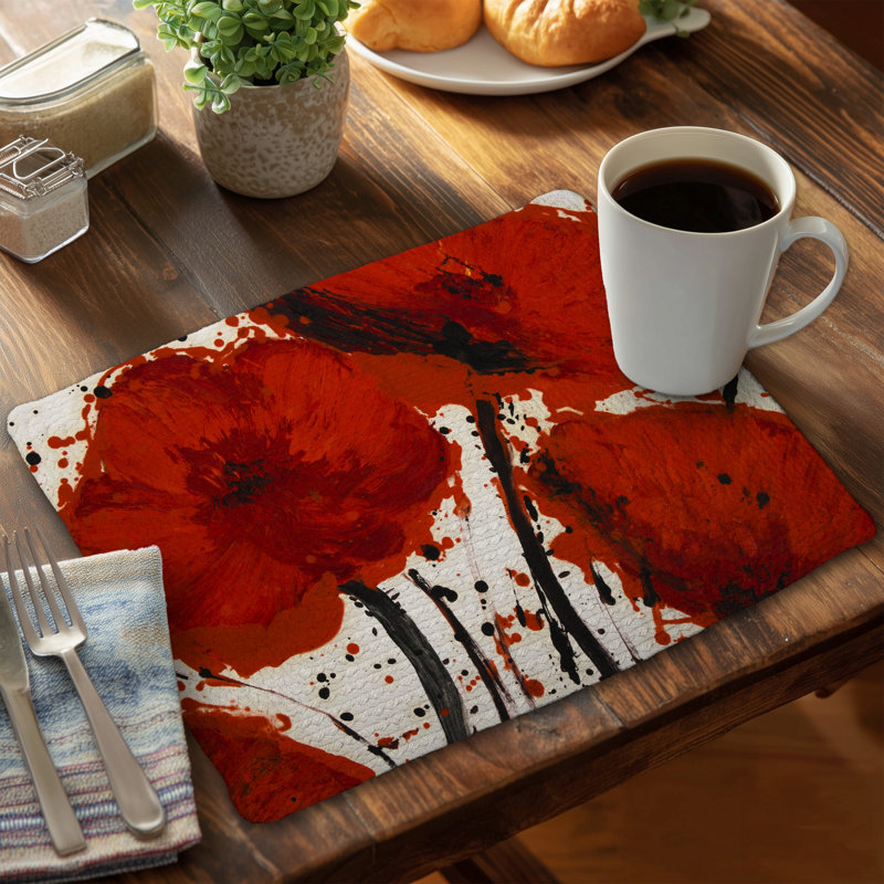 Napperons en polyester tressé - ensemble de 4 fleurs rouges abstraites