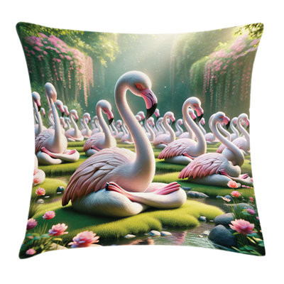 Ambesonne Throw Pillow Cushion Cover Serene Birds Nature Scene Soft Pink and Lime Green -  min_429963_18x18